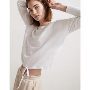 MWL Madewell Women's tie waist long Cotton sleeve White T-shirt Size XS A001782